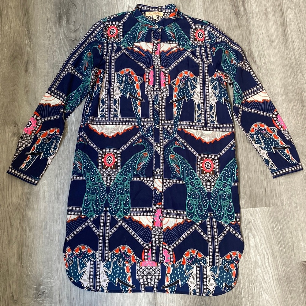Mara Hoffman long sleeve button down front dress with pockets and cut-outs